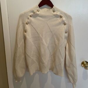 Maje Marna Ecru Knit Sweater Jacquard-Embellished Button Size 1 US Small NWOT